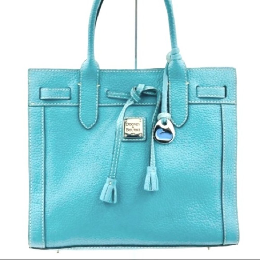 Dooney & Bourke Sea Glass Blue East West Leather Tote Satchel Bag Medium EUC!